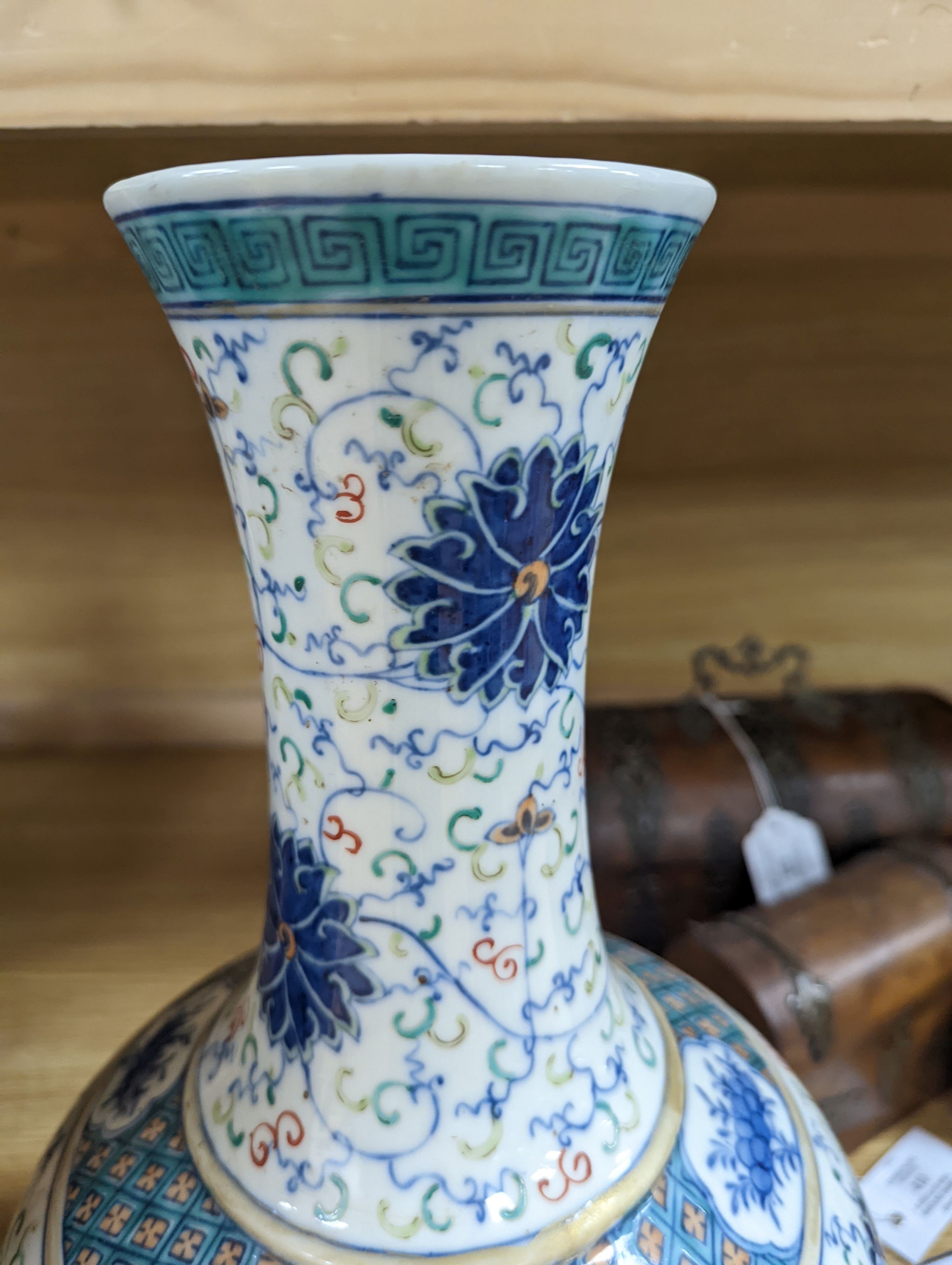 A Chinese doucai bottle vase - 39cm tall